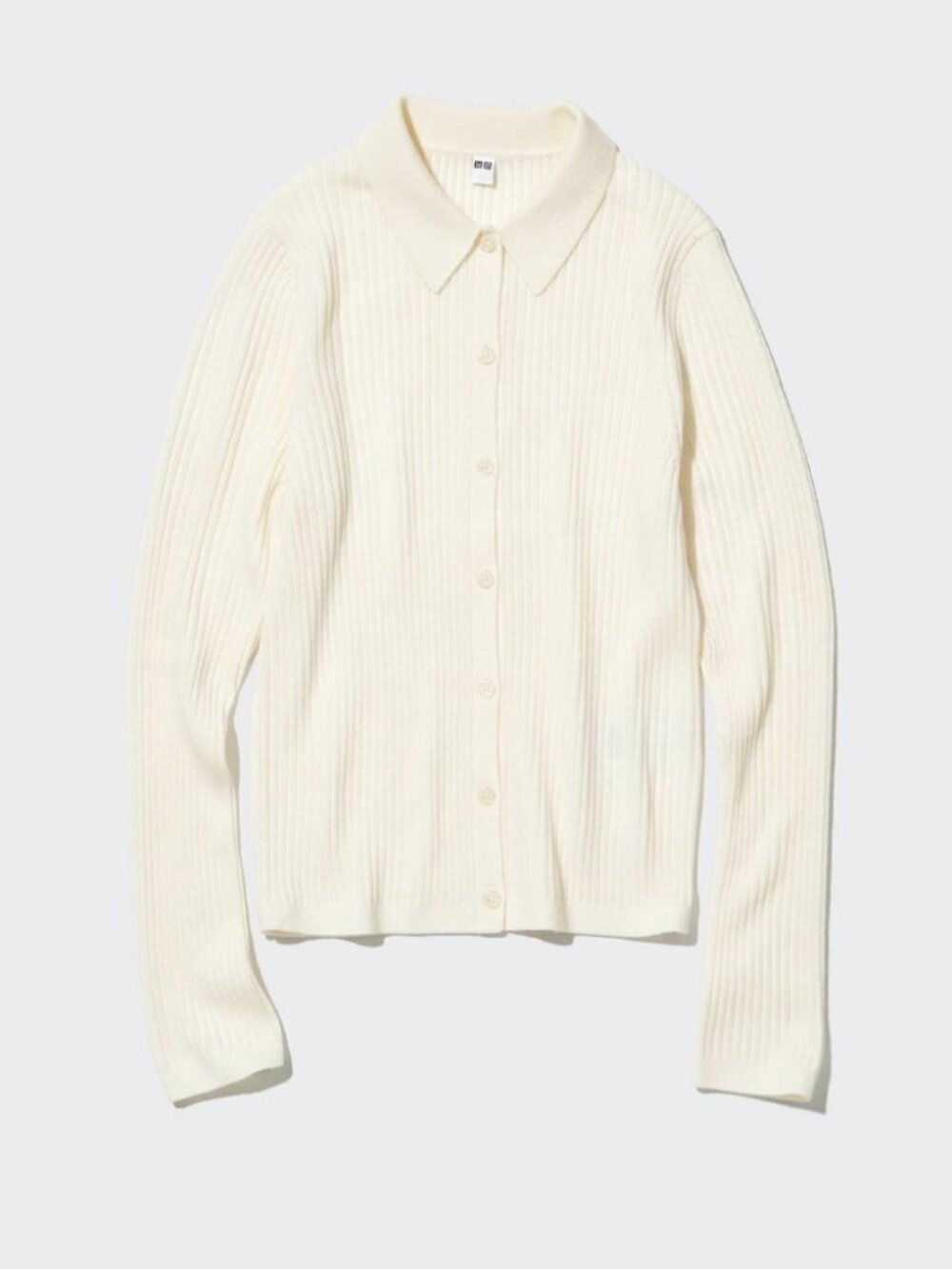 Uniqlo Extra Fine Merino Ribbed Polo Cardigan – Off White | Size L